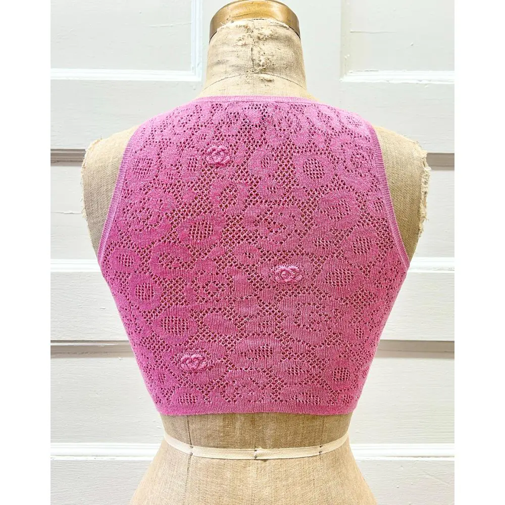 Chanel 2022 pink sparkle camellia knit crop top