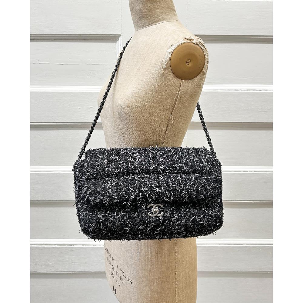 Chanel 2018 black, silver & sequin tweed flap bag