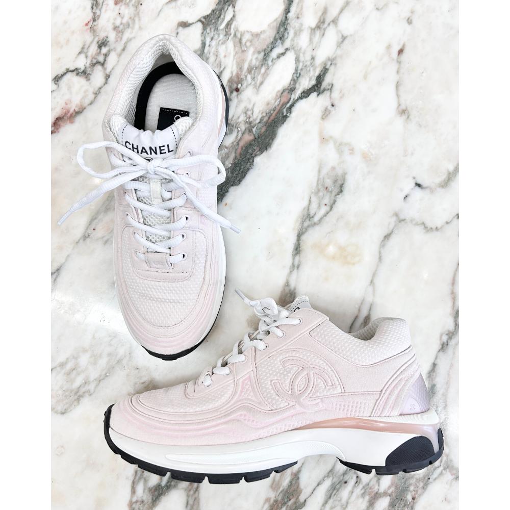 Chanel 2024 light pink suede running shoes ~ sz 37.5