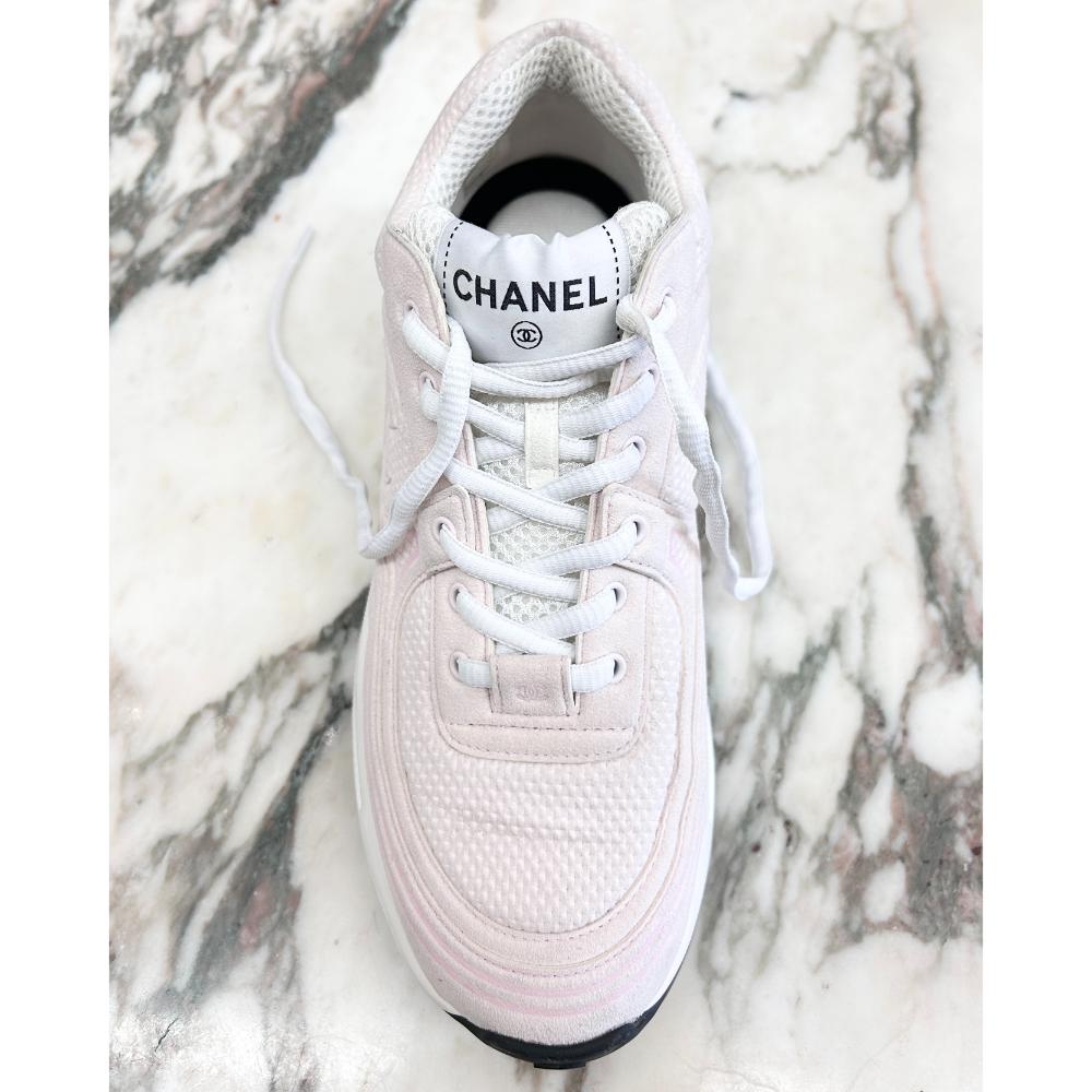 Chanel 2024 light pink suede running shoes ~ sz 37.5