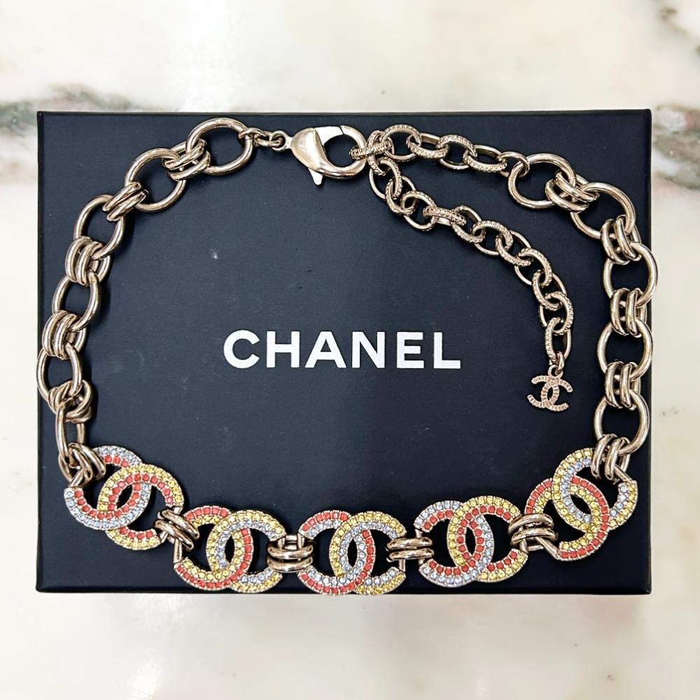 Chanel 2023 crystal logos choker necklace