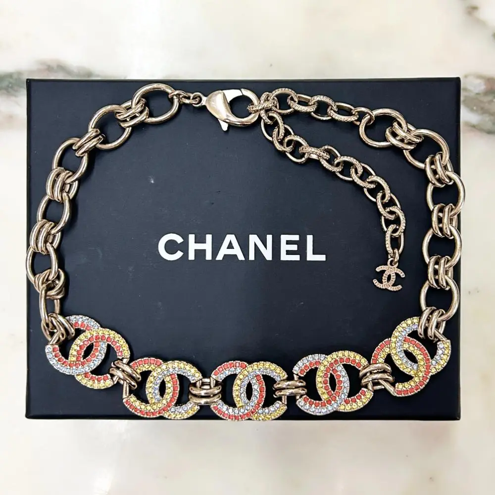 Chanel 2023 crystal logos choker necklace