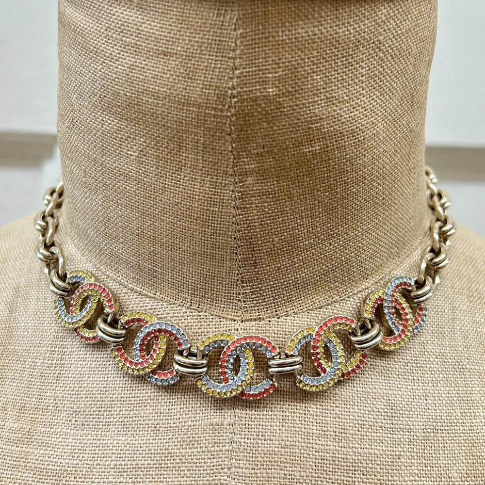 Chanel 2023 crystal logos choker necklace