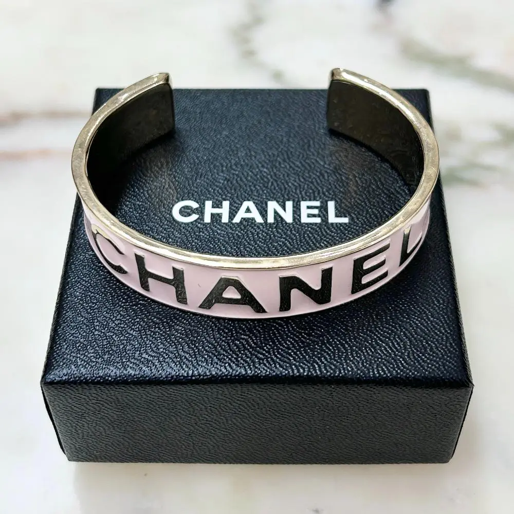 Chanel 2022 pink enamel logo cuff bracelet