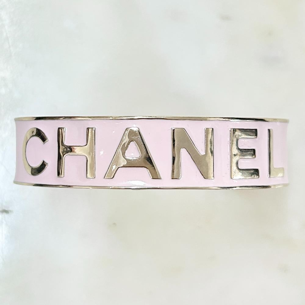 Chanel 2022 pink enamel logo cuff bracelet