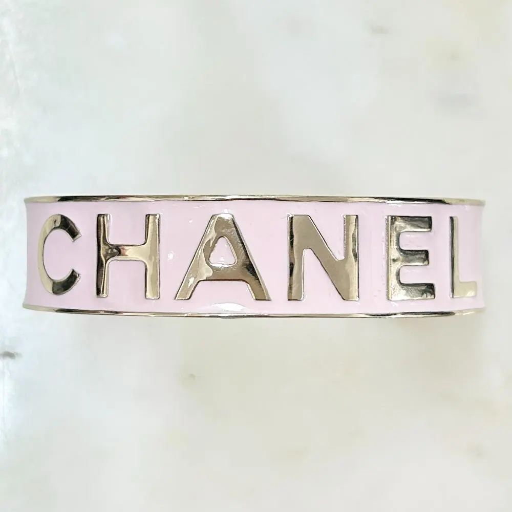 Chanel 2022 pink enamel logo cuff bracelet