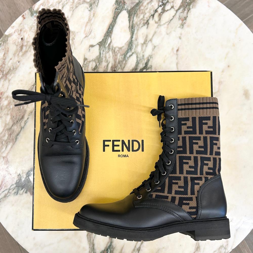 Fendi combat boots w/ logo print ~ sz 40.5