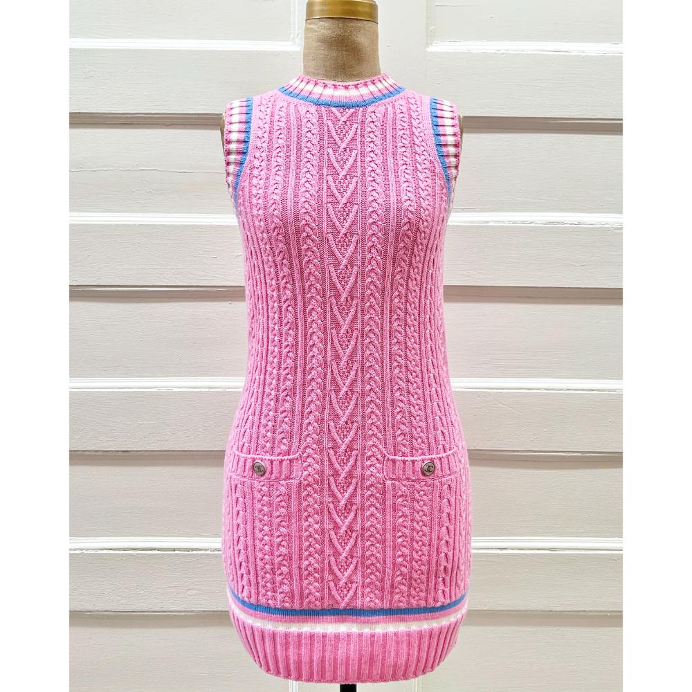 Chanel 2023 pink cable knit dress