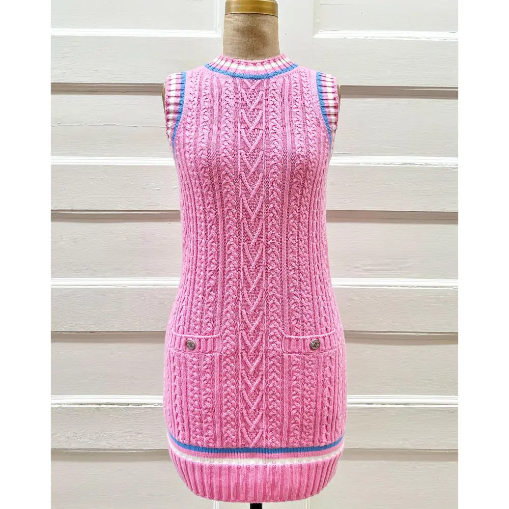 Chanel 2023 pink cable knit dress