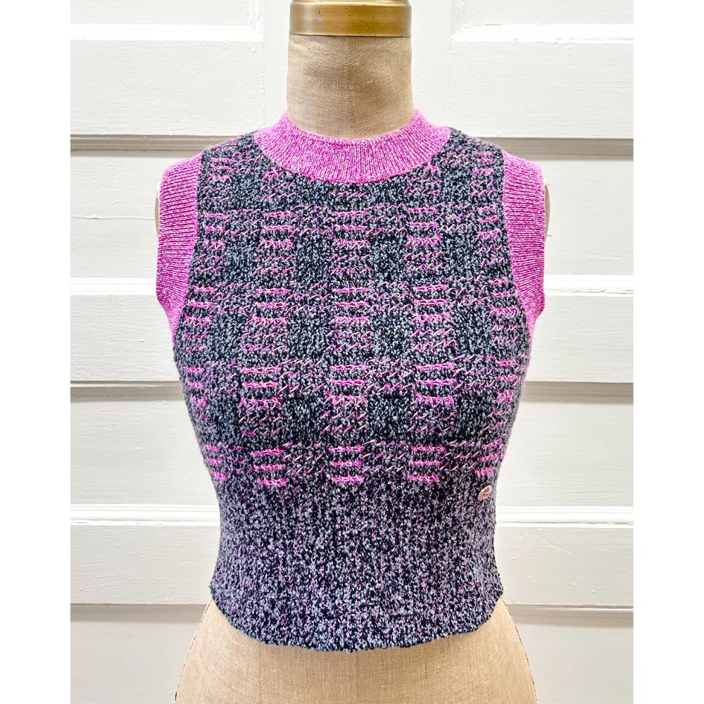 Chanel 2022 knit vest in black, grey & pink