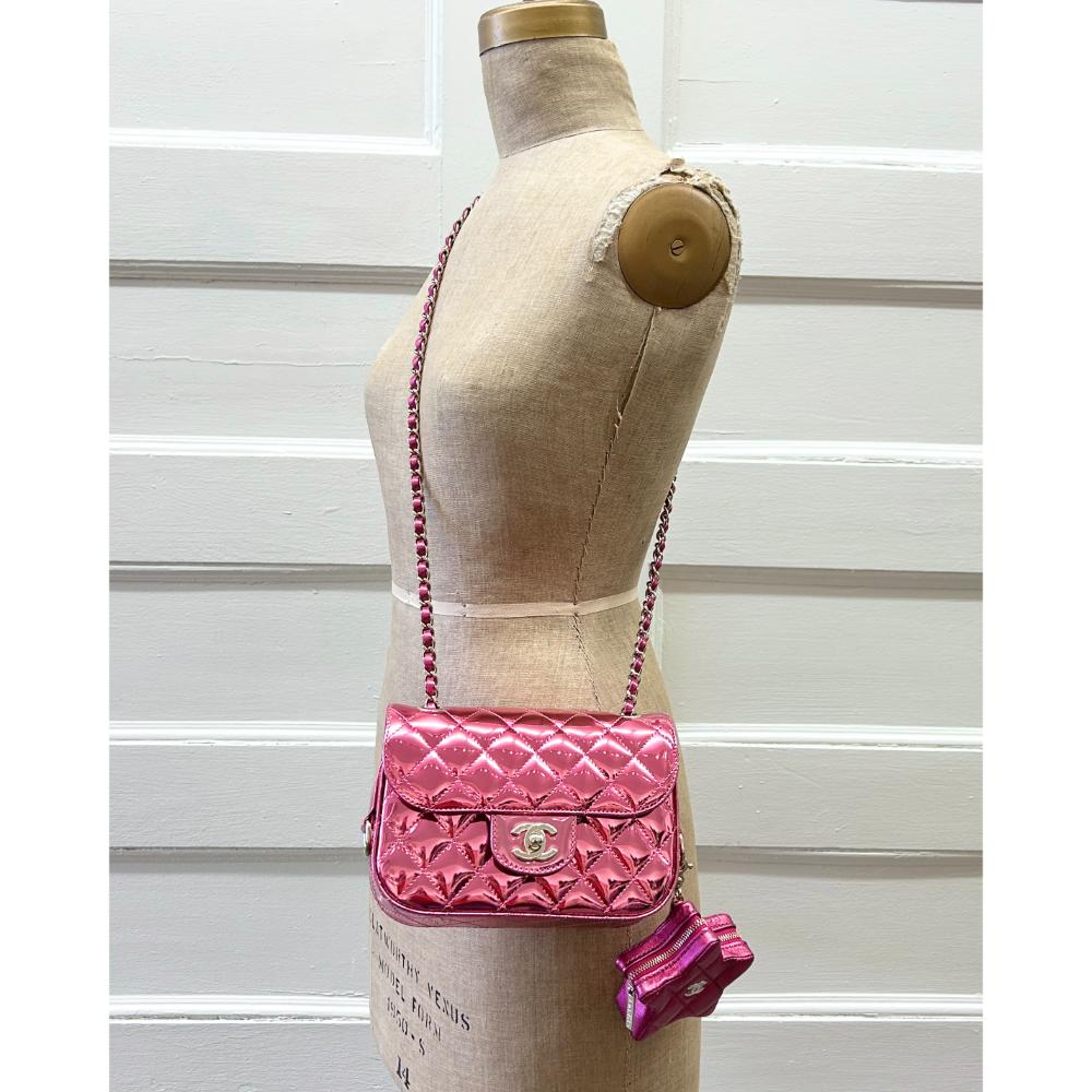 Chanel 2024 mini flap bag & star coin purse in mirror pink