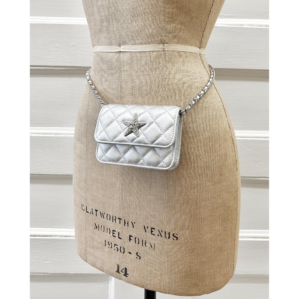 Chanel silver leather belt bag w/ crystal star