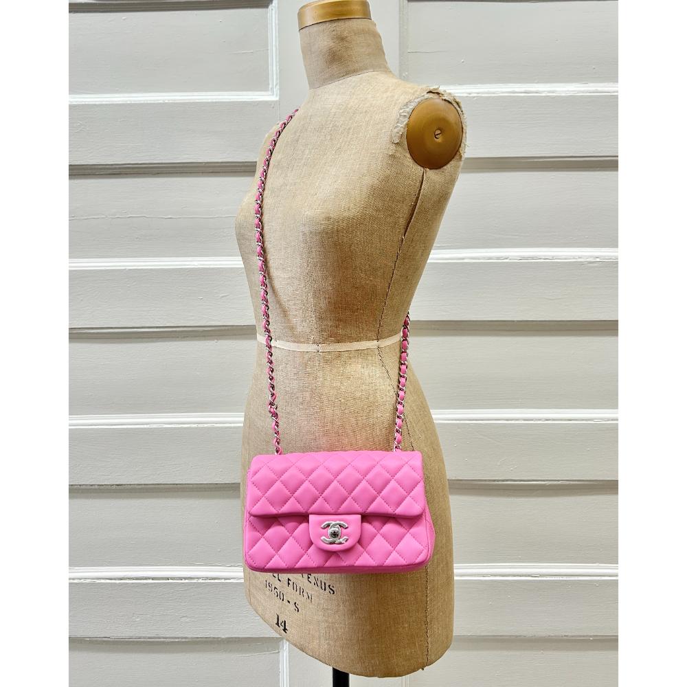 Chanel 2021 Mini Classic Flap bag in bubblegum pink lambskin