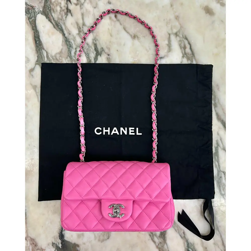 Chanel 2021 Mini Classic Flap bag in bubblegum pink lambskin