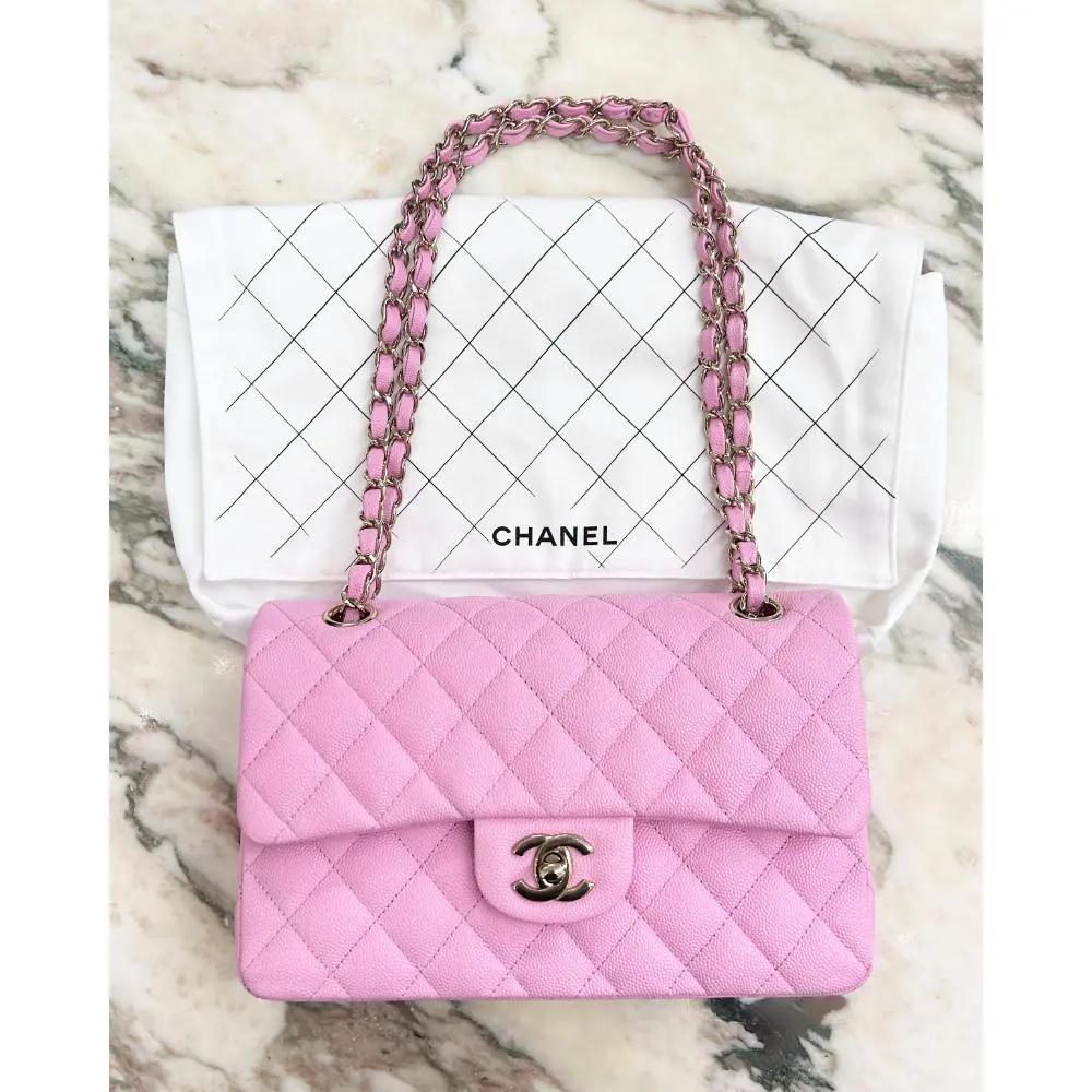 Chanel Small Classic Flap bag in light pink caviar leather