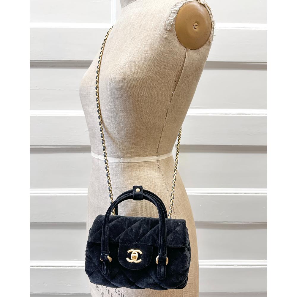 Chanel 2024 black velvet barrel bag