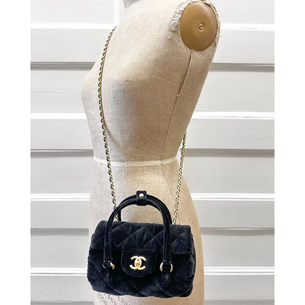 Chanel 2024 black velvet barrel bag