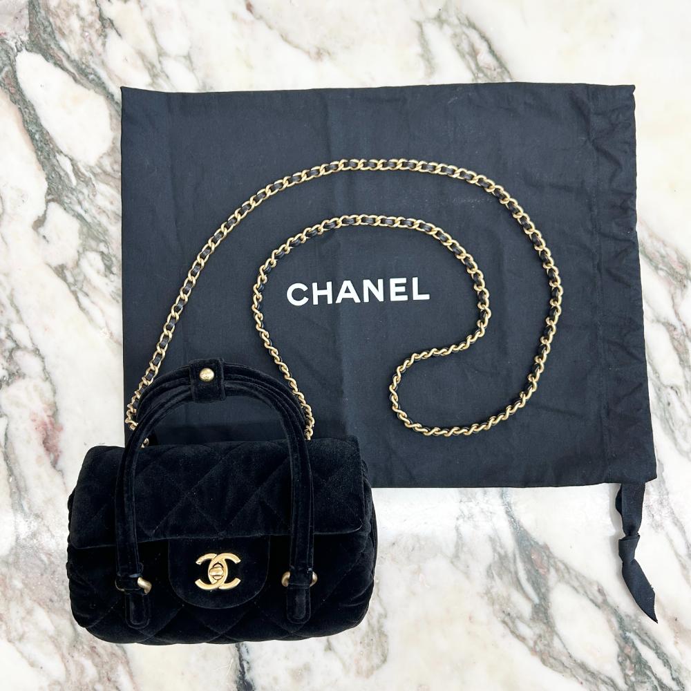 Chanel 2024 black velvet barrel bag