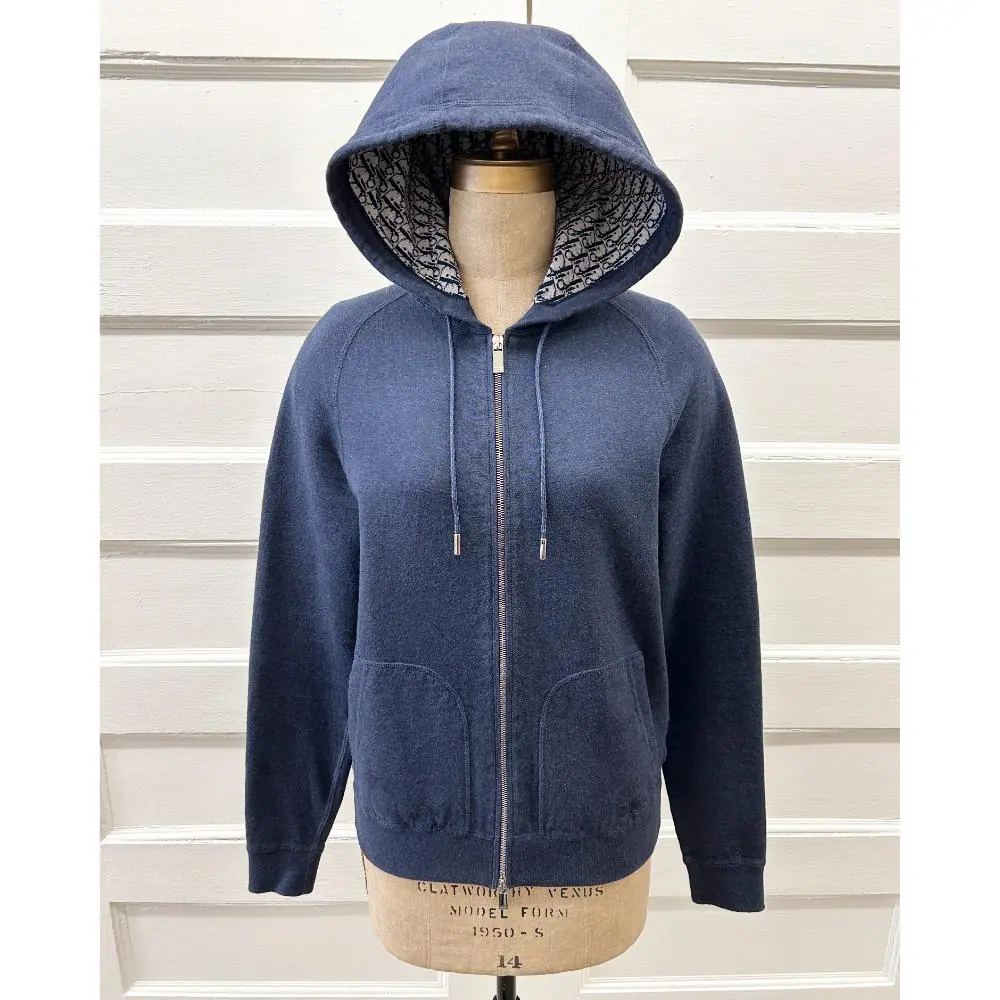 Dior cotton & cashmere navy Oblique lined hoodie