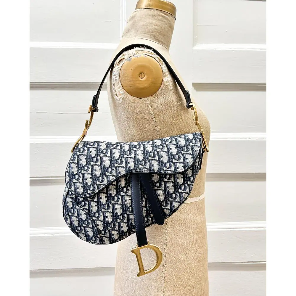 Dior Saddle bag in navy/beige Oblique canvas