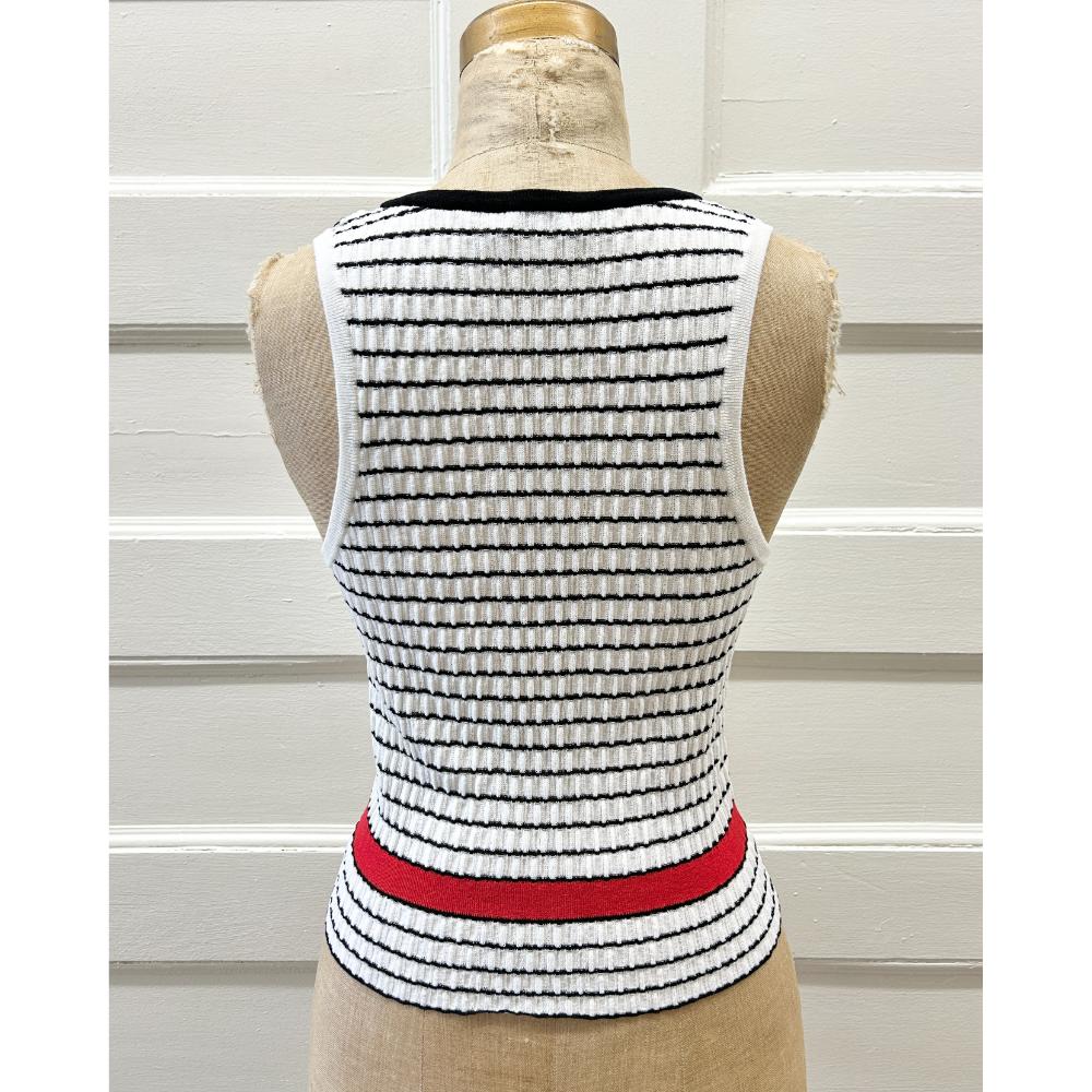 Chanel 2024 striped cotton knit tank top in white, black and red