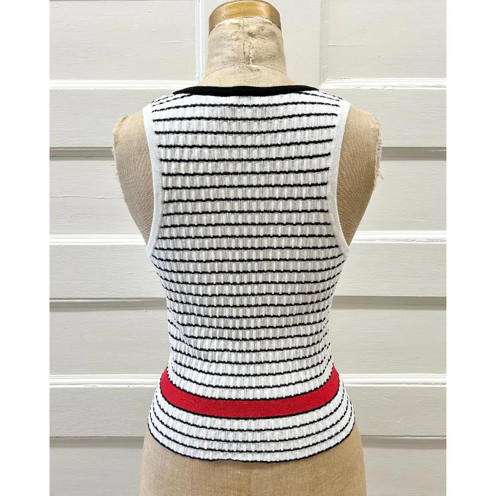 Chanel 2024 striped cotton knit tank top in white, black and red