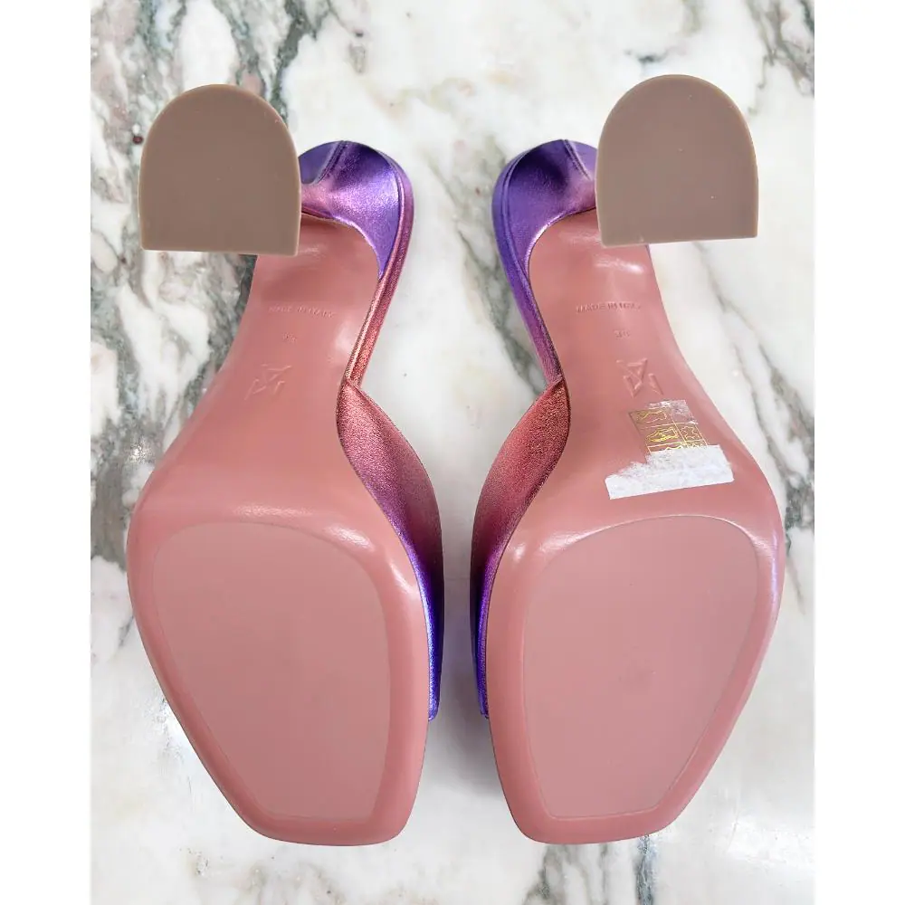 Amina Muaddi Lupita leather mules in peach & purple ~ sz 38