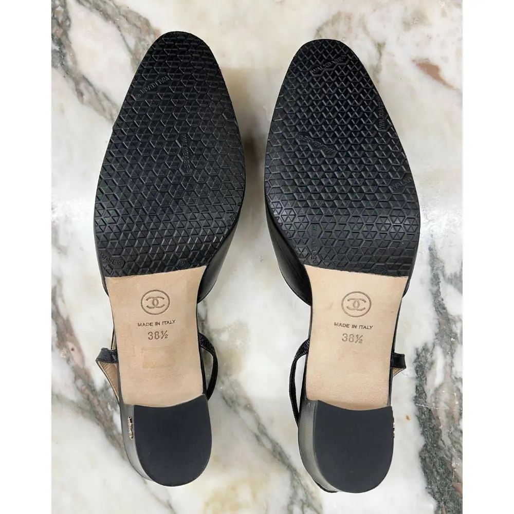 Chanel leather and grosgrain sling back heels ~ sz 38.5
