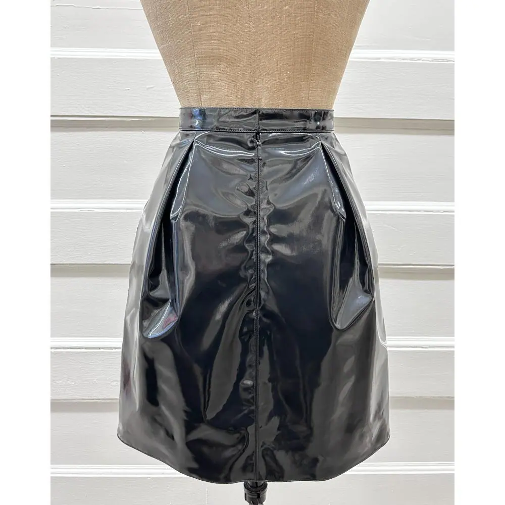 Versace black pleather skirt w/ medusa buttons