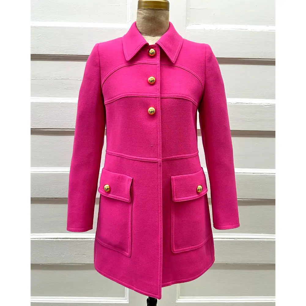 Prada pink wool coat w/ gold buttons