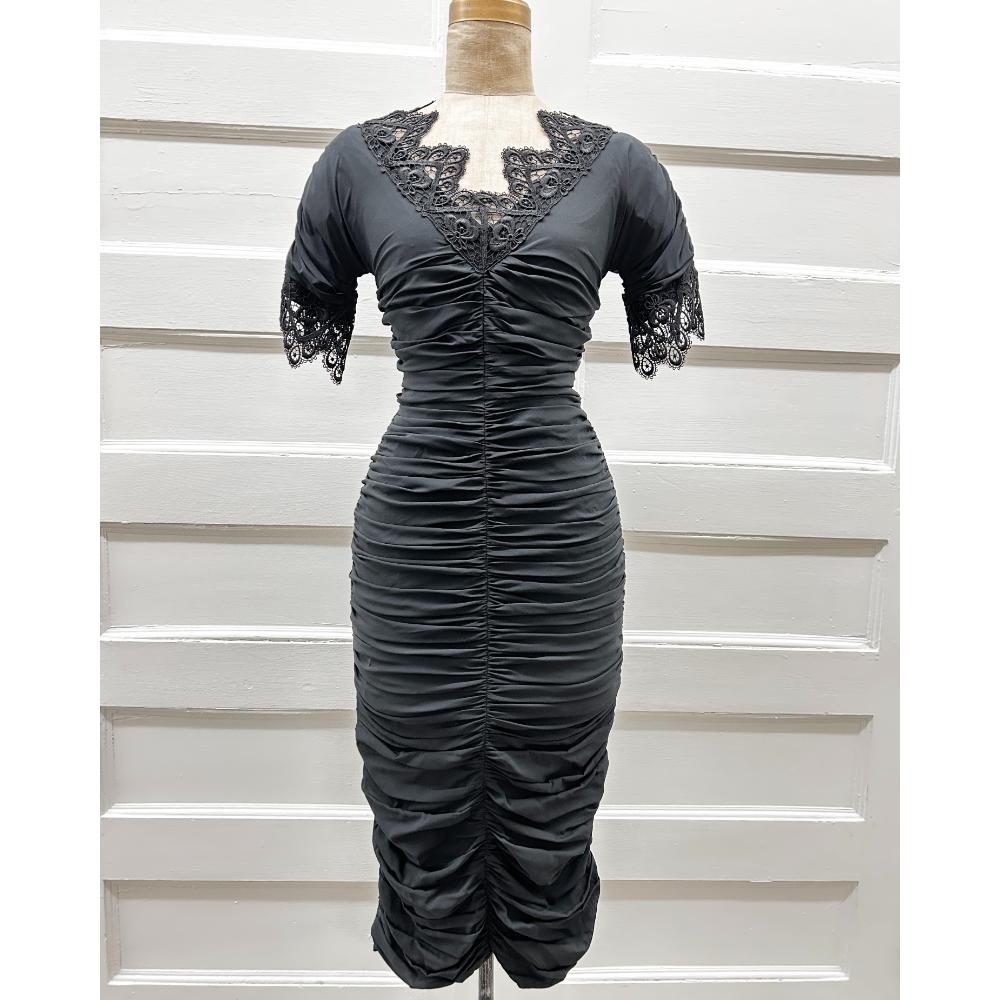 Dolce & Gabbana black silk chiffon ruched dress