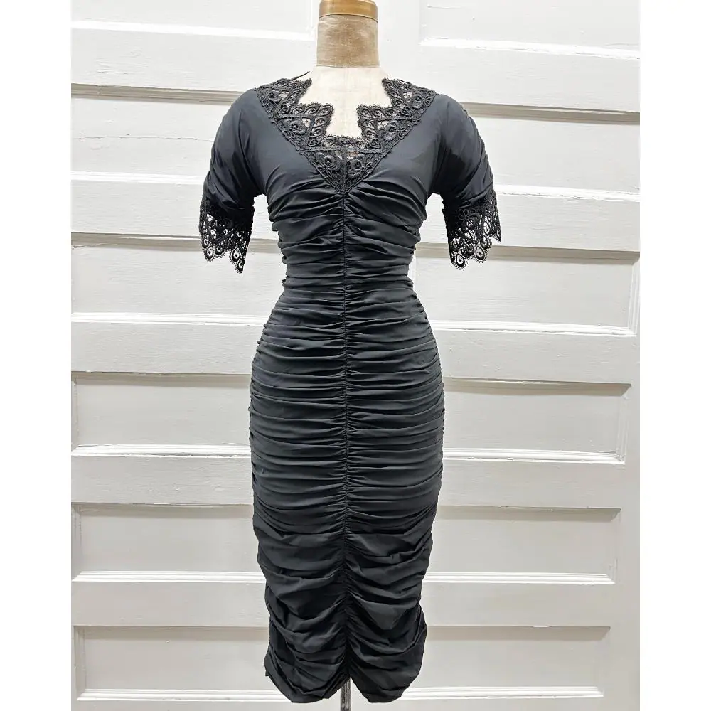 Dolce & Gabbana black silk chiffon ruched dress
