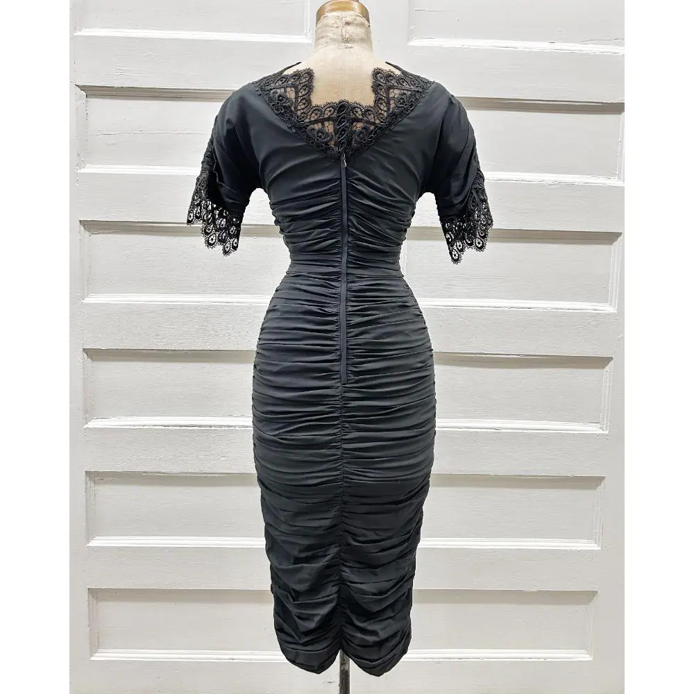 Dolce & Gabbana black silk chiffon ruched dress