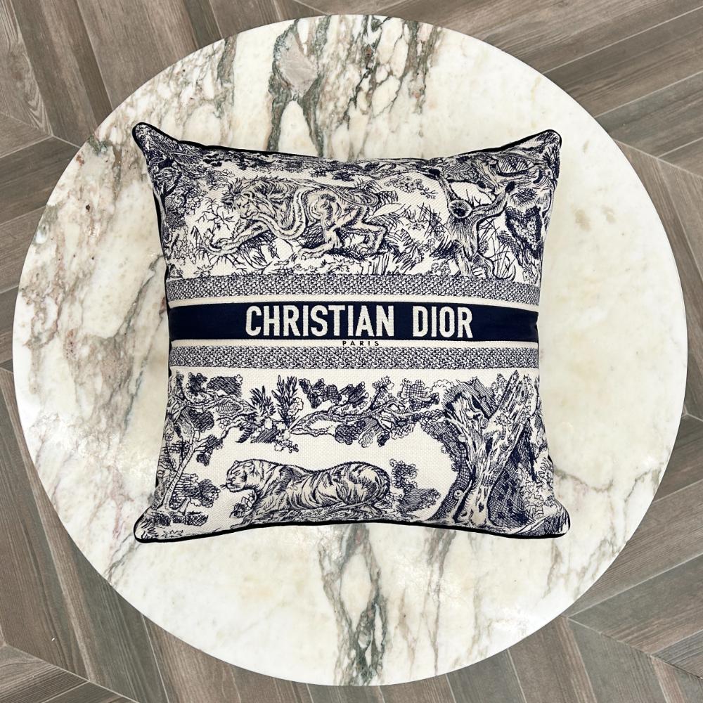 Dior square pillow in navy Toile de Jouy