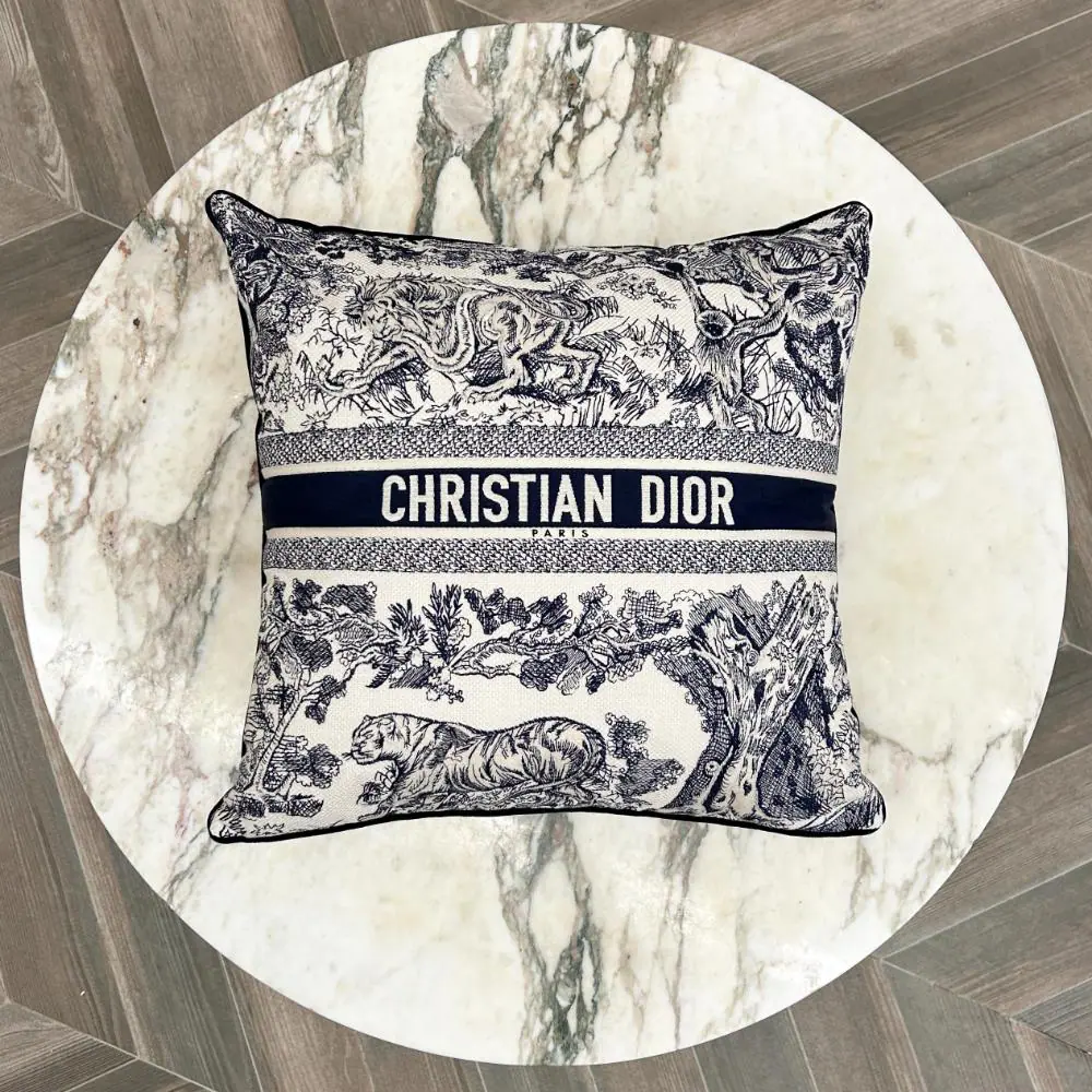 Dior square pillow in navy Toile de Jouy