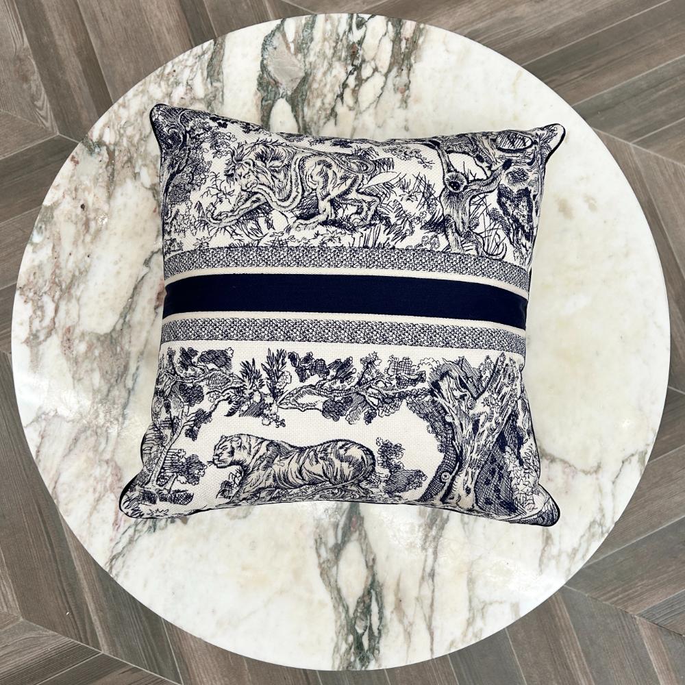 Dior square pillow in navy Toile de Jouy
