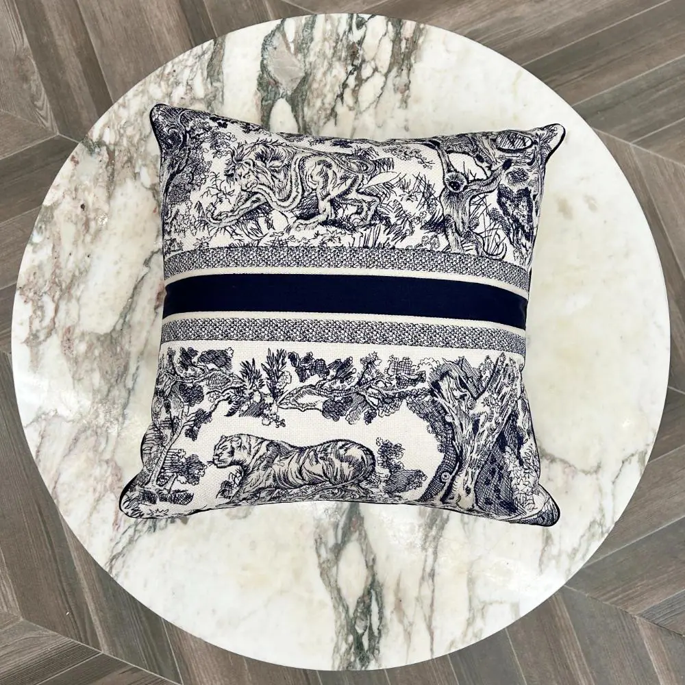 Dior square pillow in navy Toile de Jouy