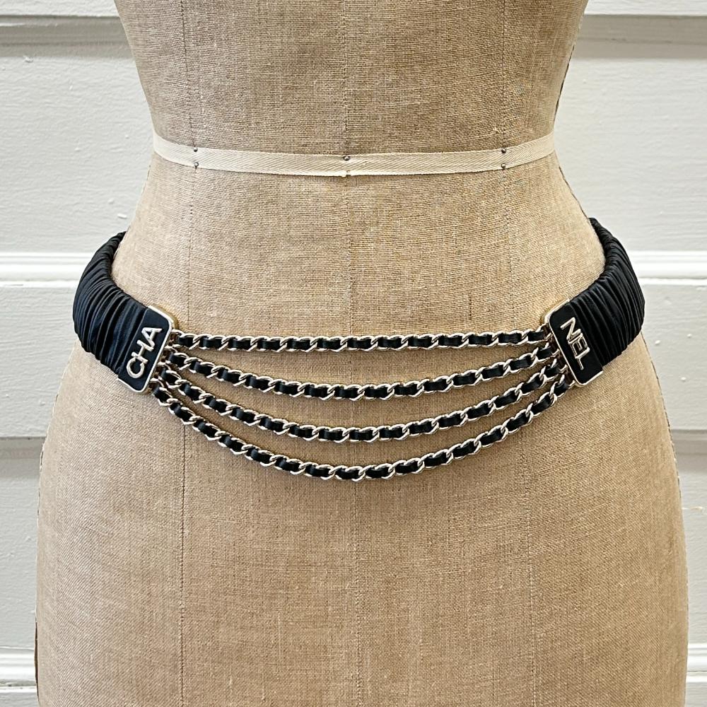 Chanel 2021 black lambskin stretch belt with chains
