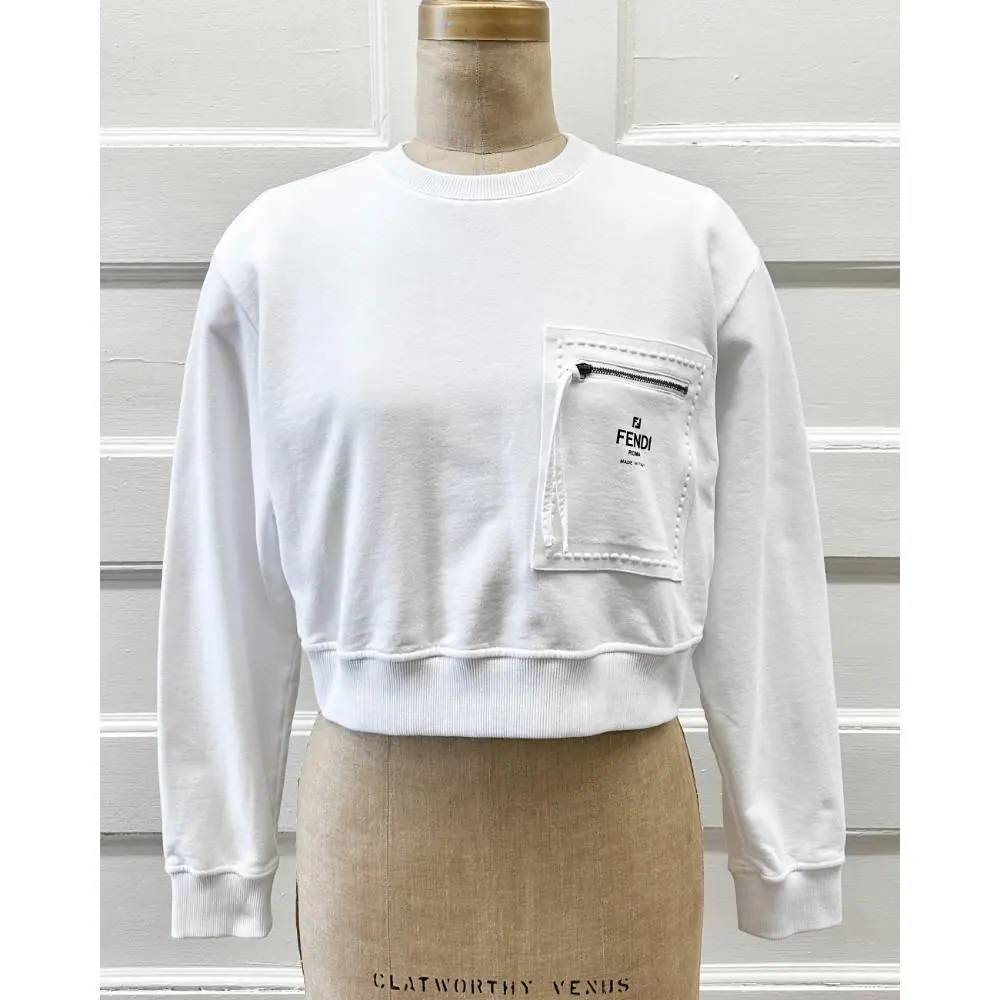 Fendi white cotton sweatshirt w/ zippered pocket