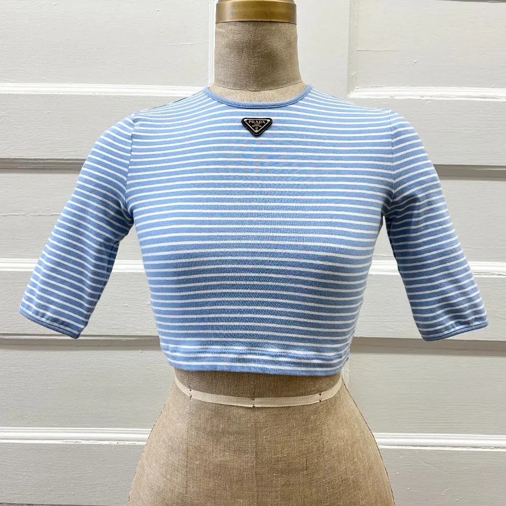 Prada blue & white striped crop top
