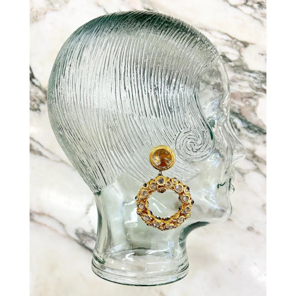 Chanel 1970's gold and gripoix glass clip on drop earrings