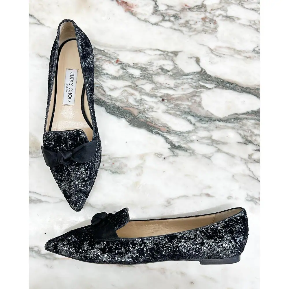 Jimmy Choo Gabie flats in black velvet/glitter ~ sz 38.5