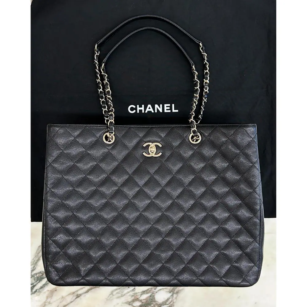 Chanel black caviar leather classic shopping tote