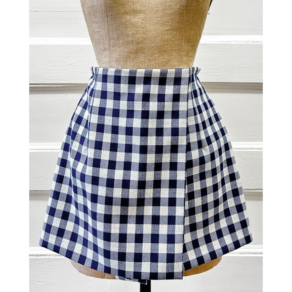 Dior navy & cream gingham wool skort