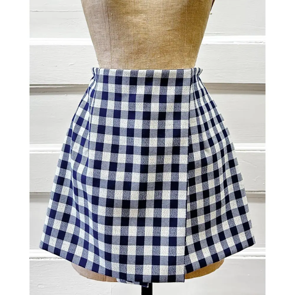 Dior navy & cream gingham wool skort