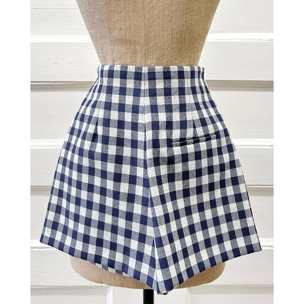Dior navy & cream gingham wool skort