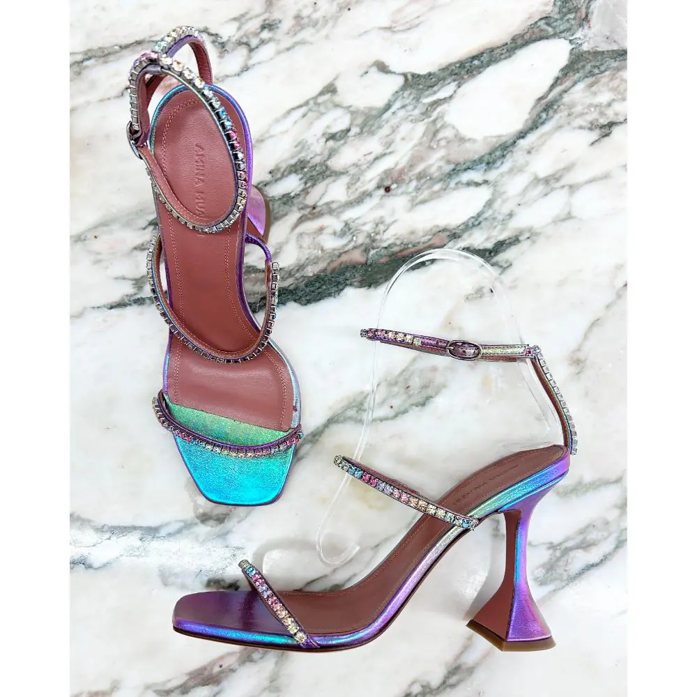 Amina Muaddi Gilda crystal rainbow heels ~ sz 37.5