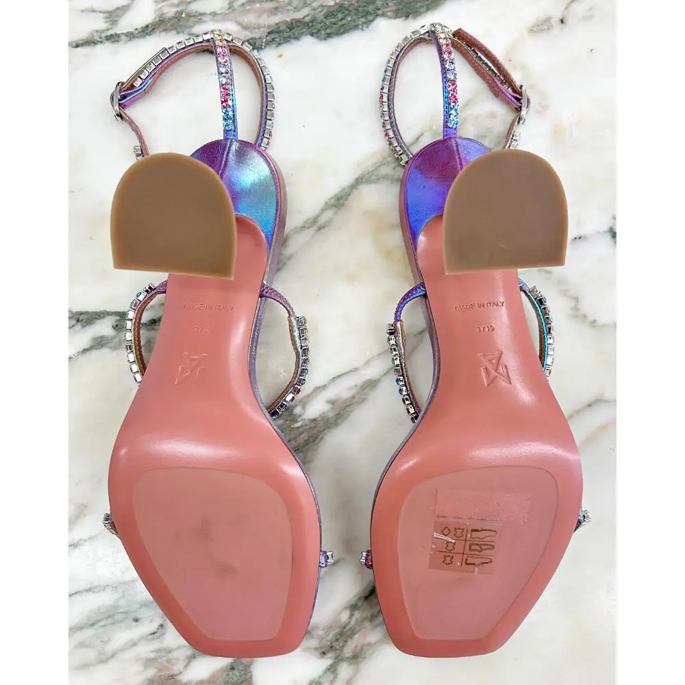 Amina Muaddi Gilda crystal rainbow heels ~ sz 37.5