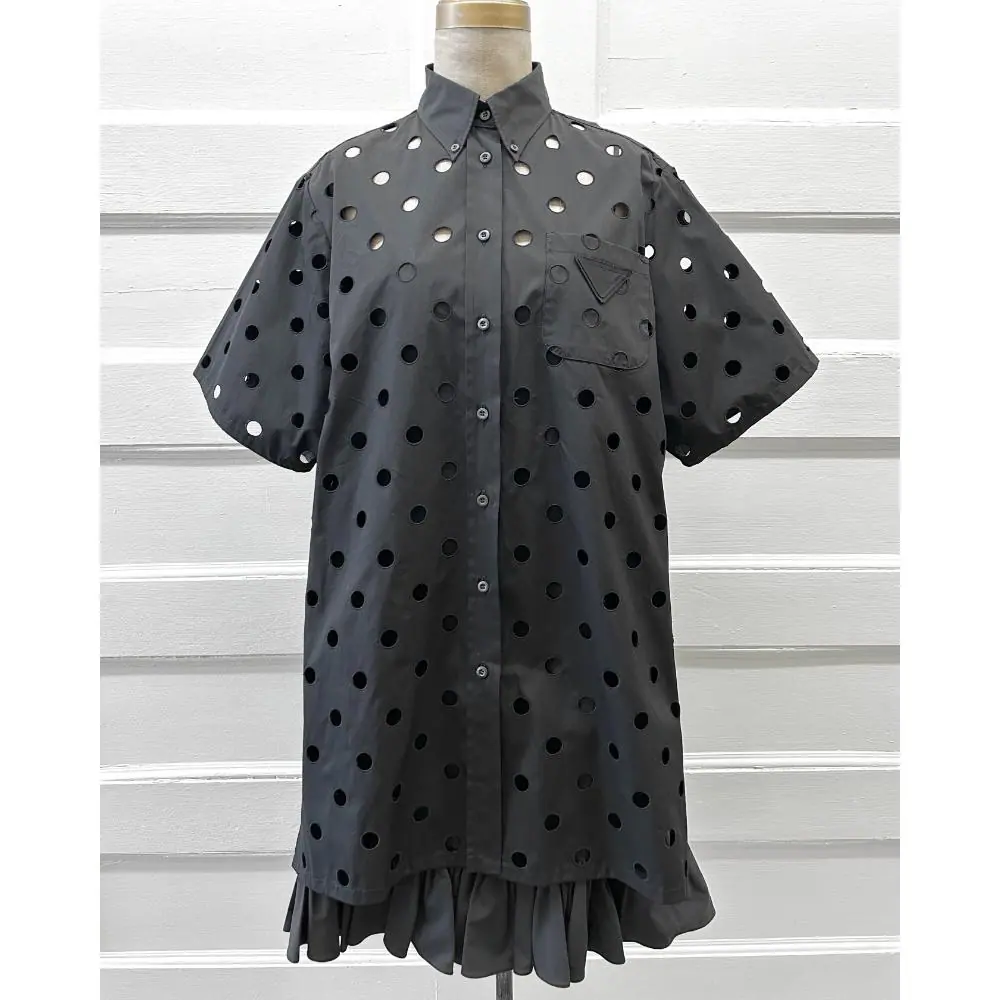 Prada black cut out polka dot shirt dress & ruffle slip