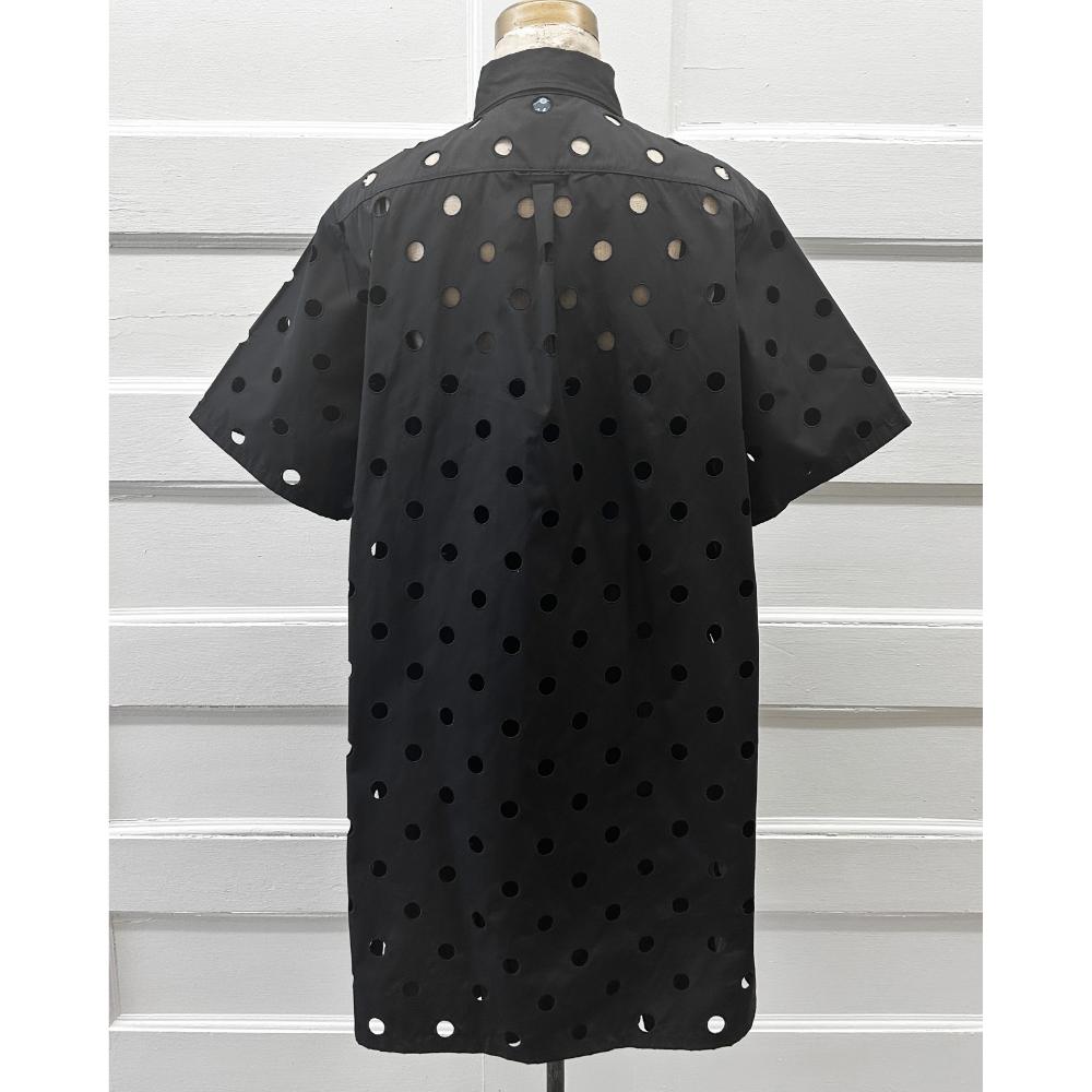Prada black cut out polka dot shirt dress & ruffle slip